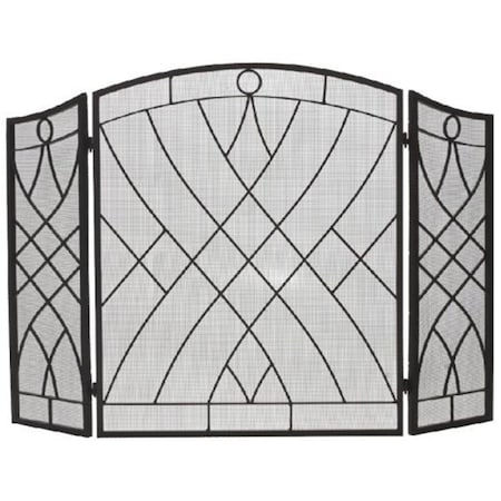 Dagan Weave Design 3 Fold Arched Wrought Iron Screen, Black AHS116
